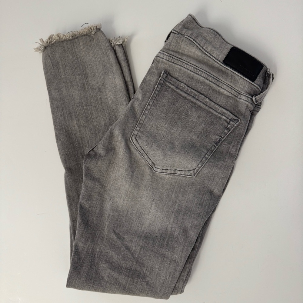 Express Gray Skinny Jeans with Distressed Hem